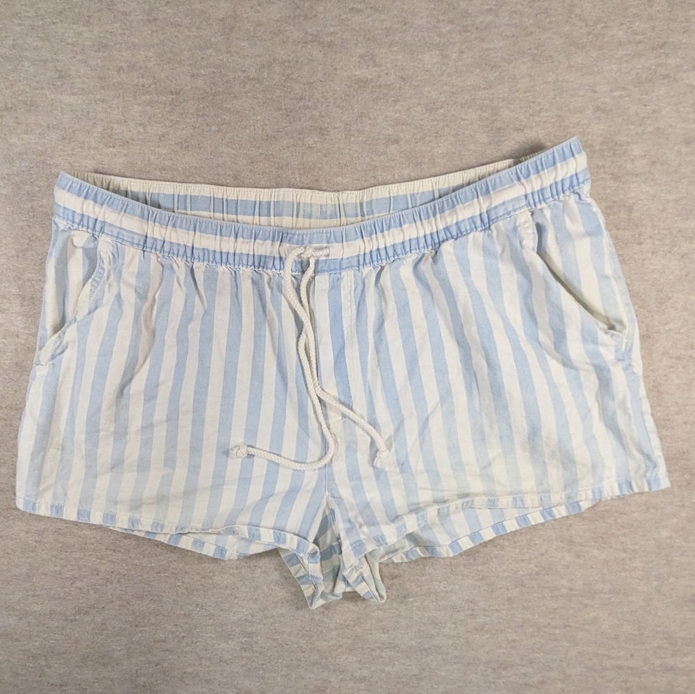 Aerie Faded Blue & White Striped Drawstring Casual Cotton Pockets Shorts Size XL